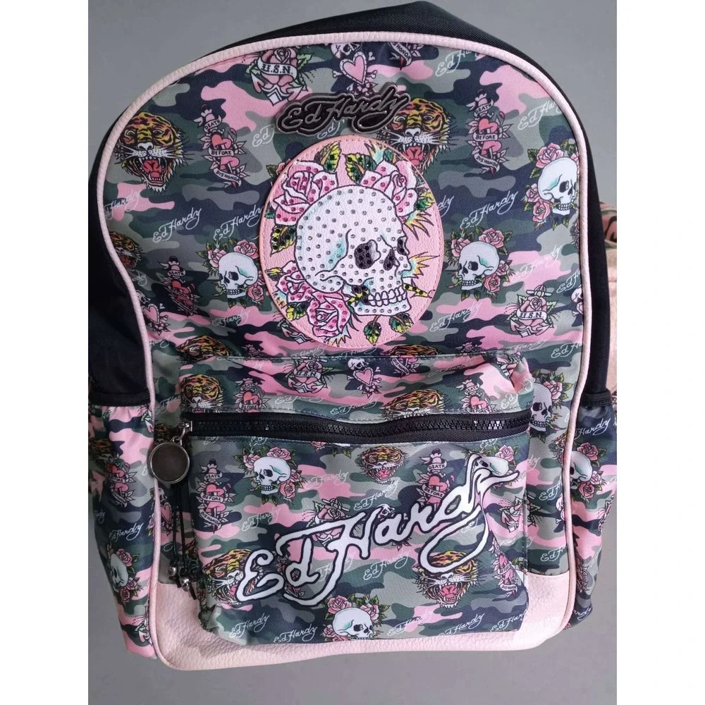 Ed Hardy Pink Camo Tattoo Skull Backpack EHH429-42-PKC NWT